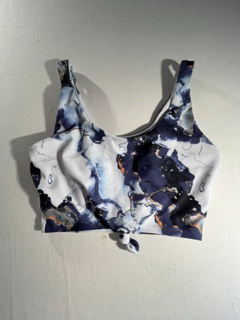 Front Knot Goede Ink Athletic top blue/purple marble print sports bra‎